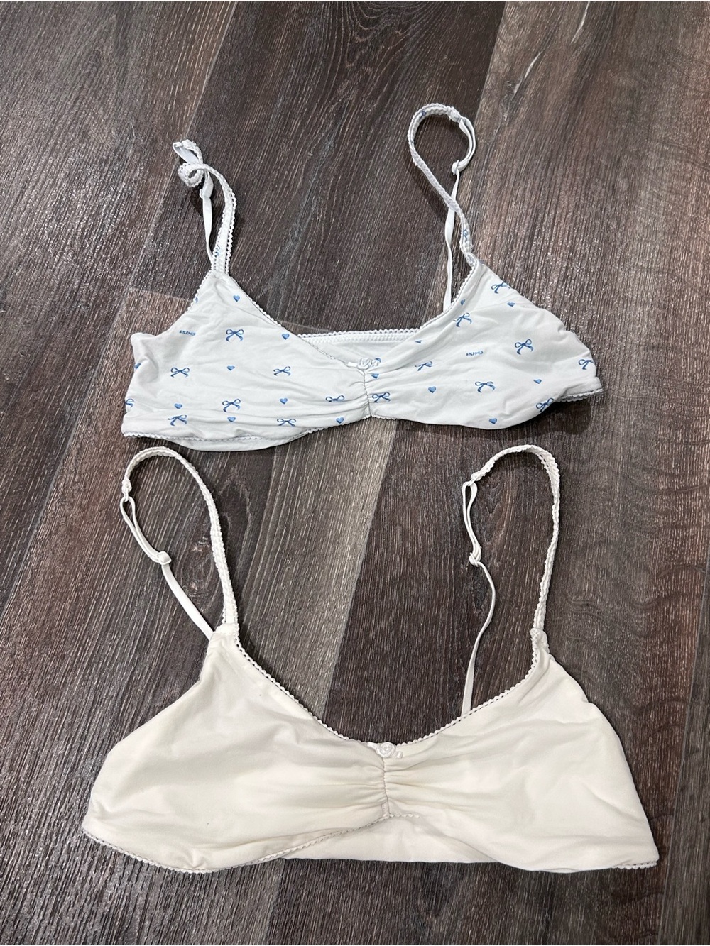 Skims White and Light Blue Triangle Bralettes